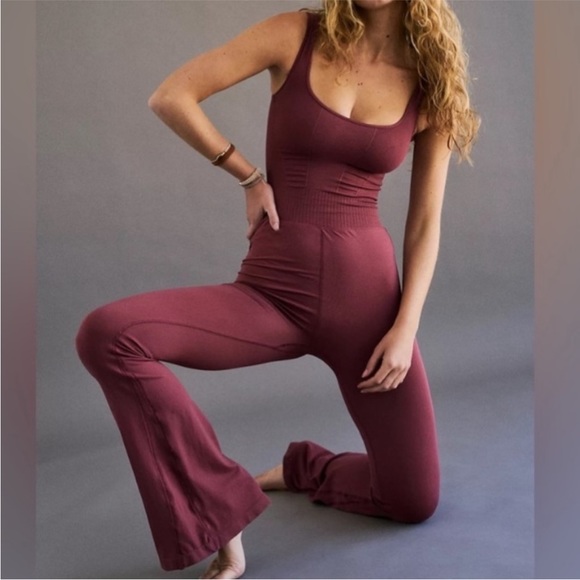 NWT Free People Good Karma Flared Onesie Henna Burgundy MSRP $118 Size Small - Picture 2 of 9